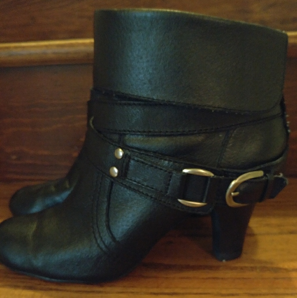 Genuine leather black folding ankle booties
